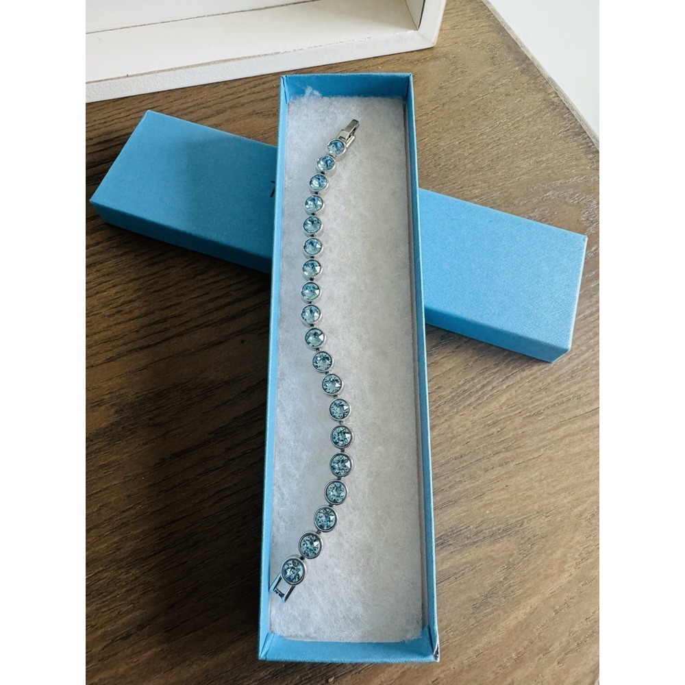 Touchstone Crystal Ice Blue Ice Bracelet Rhodium Plated New 7.25"